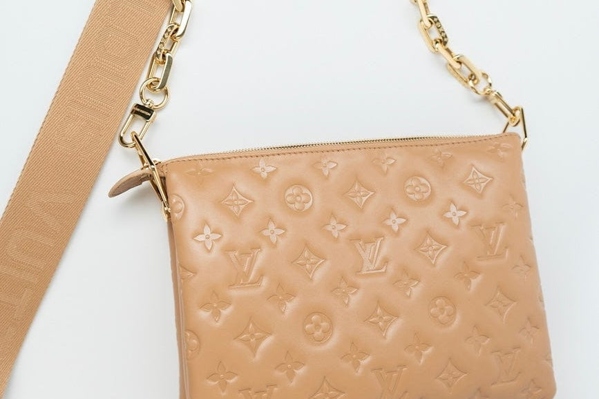 Louis Vuitton Handbag Brown Louis Vuitton Monogram Coussin PM Camel Lambskin Embossed - Redeluxe