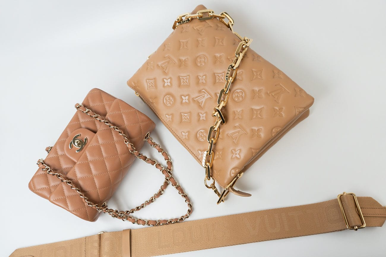 Louis Vuitton Handbag Brown Louis Vuitton Monogram Coussin PM Camel Lambskin Embossed - Redeluxe