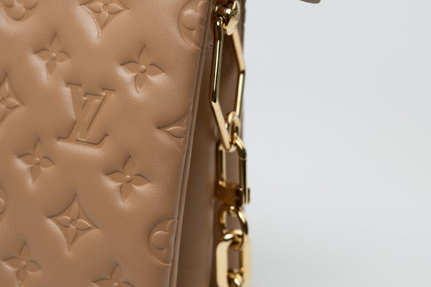 Louis Vuitton Handbag Brown Louis Vuitton Monogram Coussin PM Camel Lambskin Embossed - Redeluxe
