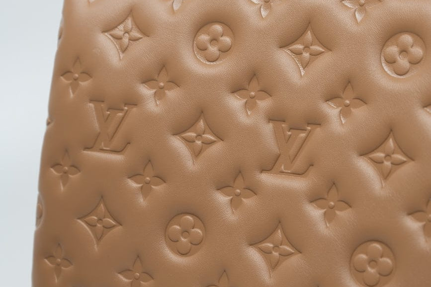 Louis Vuitton Handbag Brown Louis Vuitton Monogram Coussin PM Camel Lambskin Embossed - Redeluxe