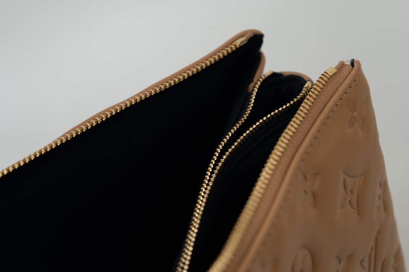 Louis Vuitton Handbag Brown Louis Vuitton Monogram Coussin PM Camel Lambskin Embossed - Redeluxe