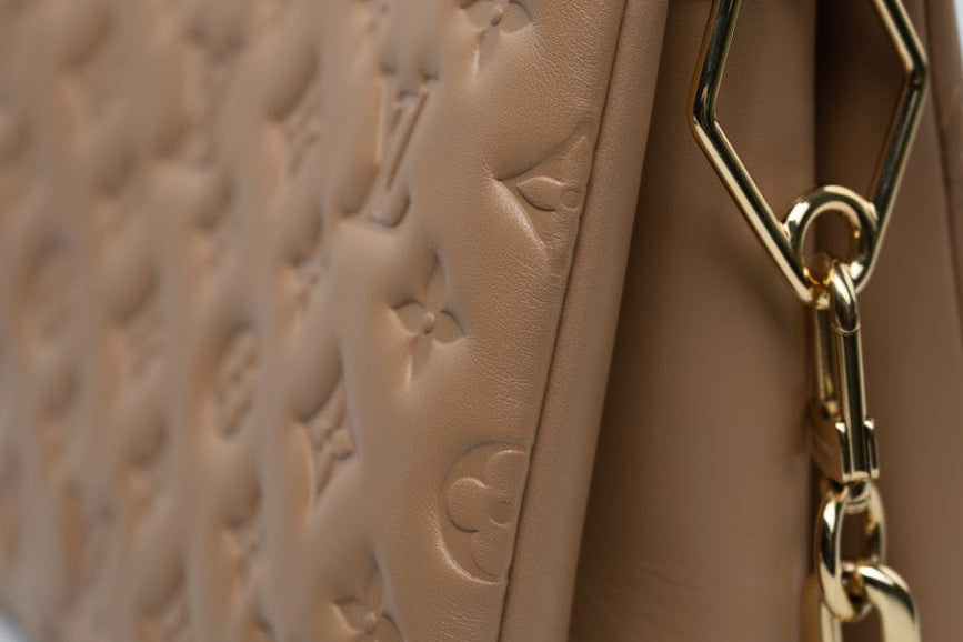 Louis Vuitton Handbag Brown Louis Vuitton Monogram Coussin PM Camel Lambskin Embossed - Redeluxe