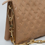 Louis Vuitton Handbag Brown Louis Vuitton Monogram Coussin PM Camel Lambskin Embossed - Redeluxe