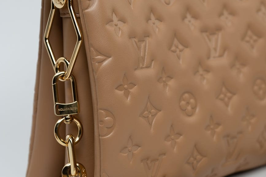 Louis Vuitton Handbag Brown Louis Vuitton Monogram Coussin PM Camel Lambskin Embossed - Redeluxe