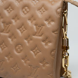 Louis Vuitton Handbag Brown Louis Vuitton Monogram Coussin PM Camel Lambskin Embossed - Redeluxe