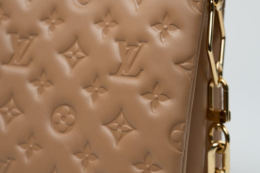 Louis Vuitton Handbag Brown Louis Vuitton Monogram Coussin PM Camel Lambskin Embossed - Redeluxe