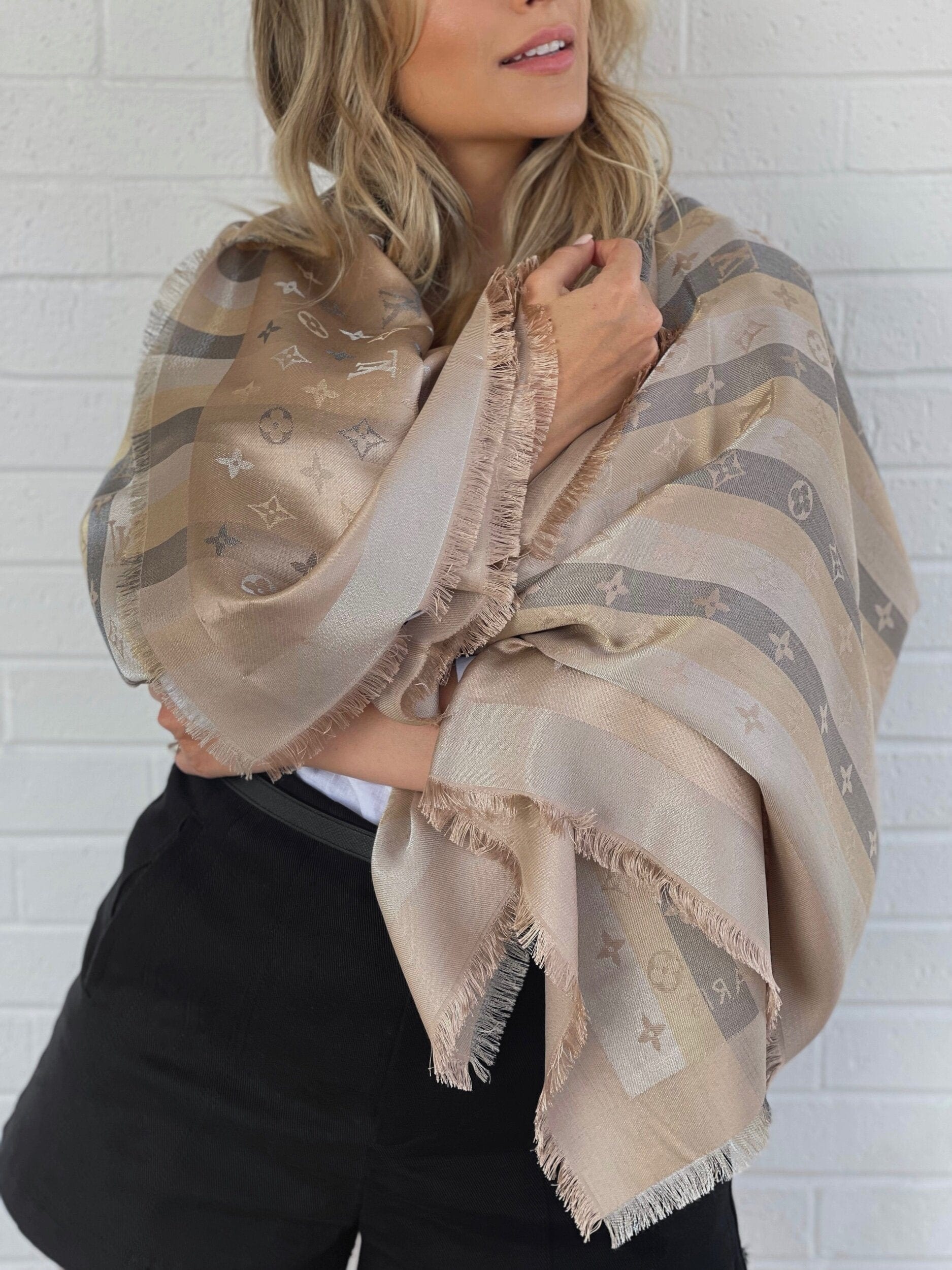 Silk Shawl Louis Vuitton Monogram Shawl Greige Louis Vuitton