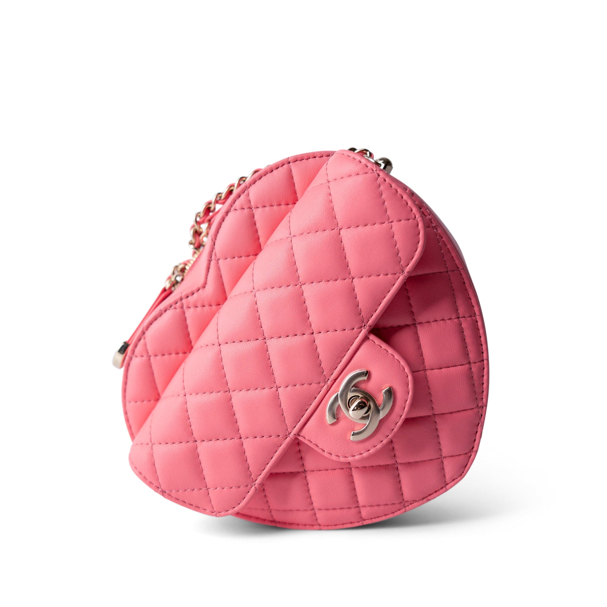 REDELUXE 22S Pink Lambskin Quilted Large Heart Bag Light Gold Hardware - Redeluxe