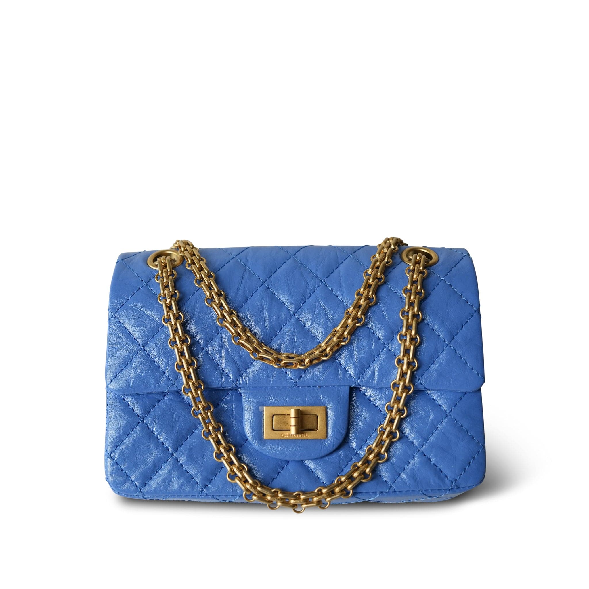 24P Blue Aged Calfskin Quilted Mini Reissue 2.55 Flap Aged