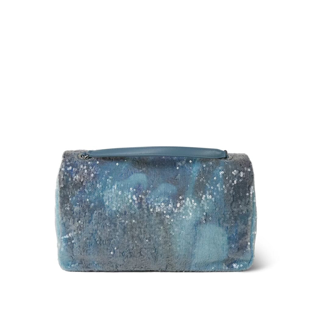 18S Blue Waterfall Sequin Jumbo Single Flap Bag Silver Hardware