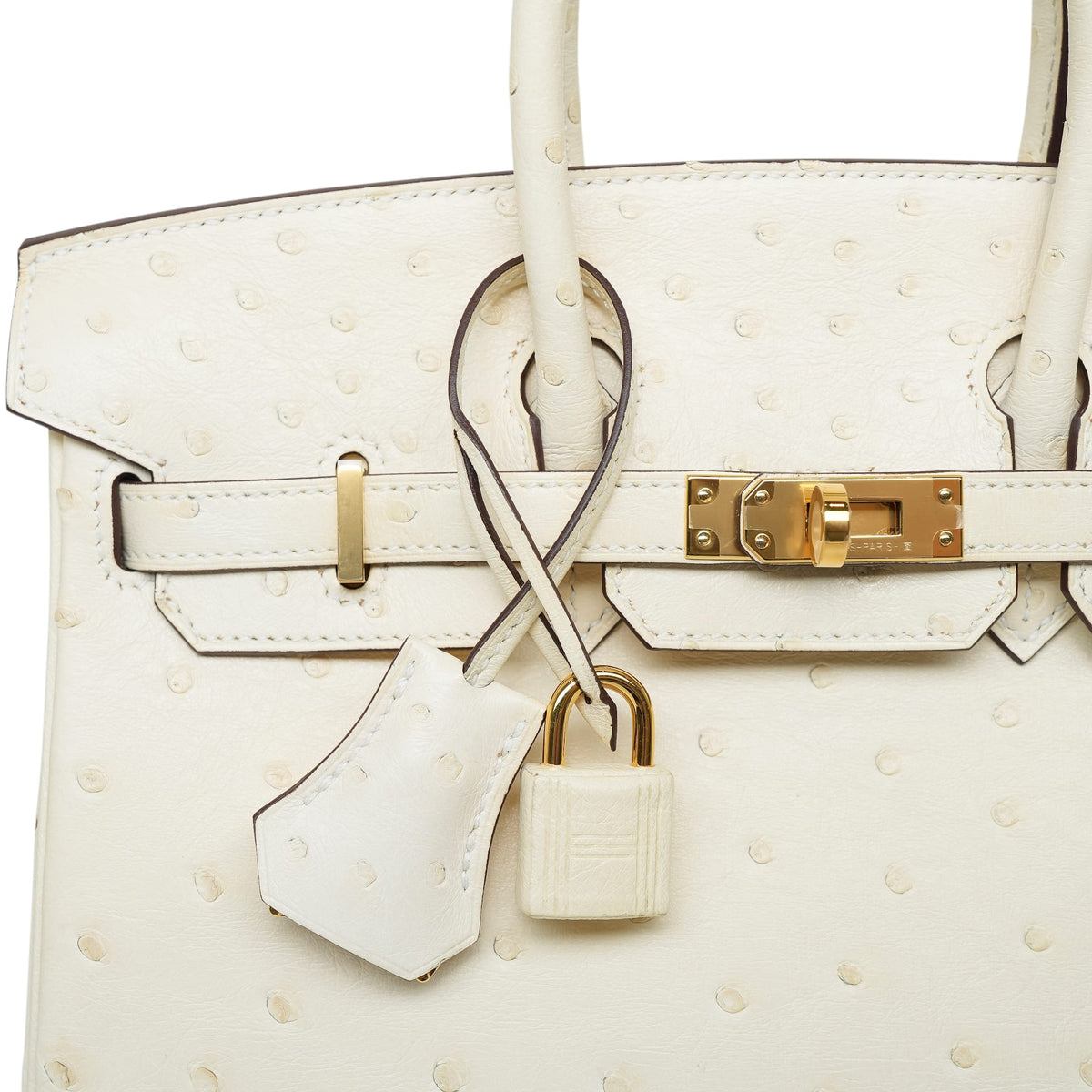 Birkin 25 Nata Ostrich Gold Plated U Stamp
