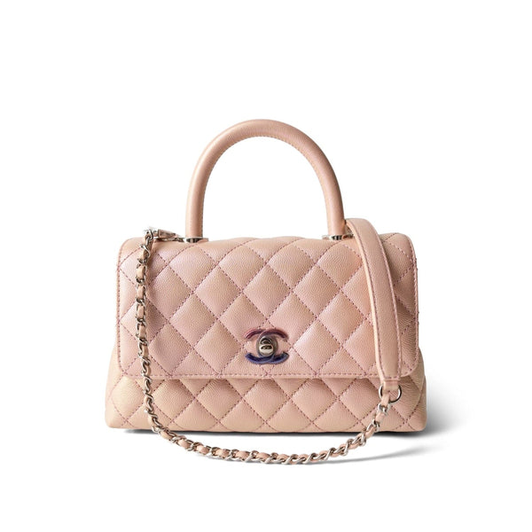 21K Iridescent Pink Caviar Quilted Small Coco Handle – REDELUXE
