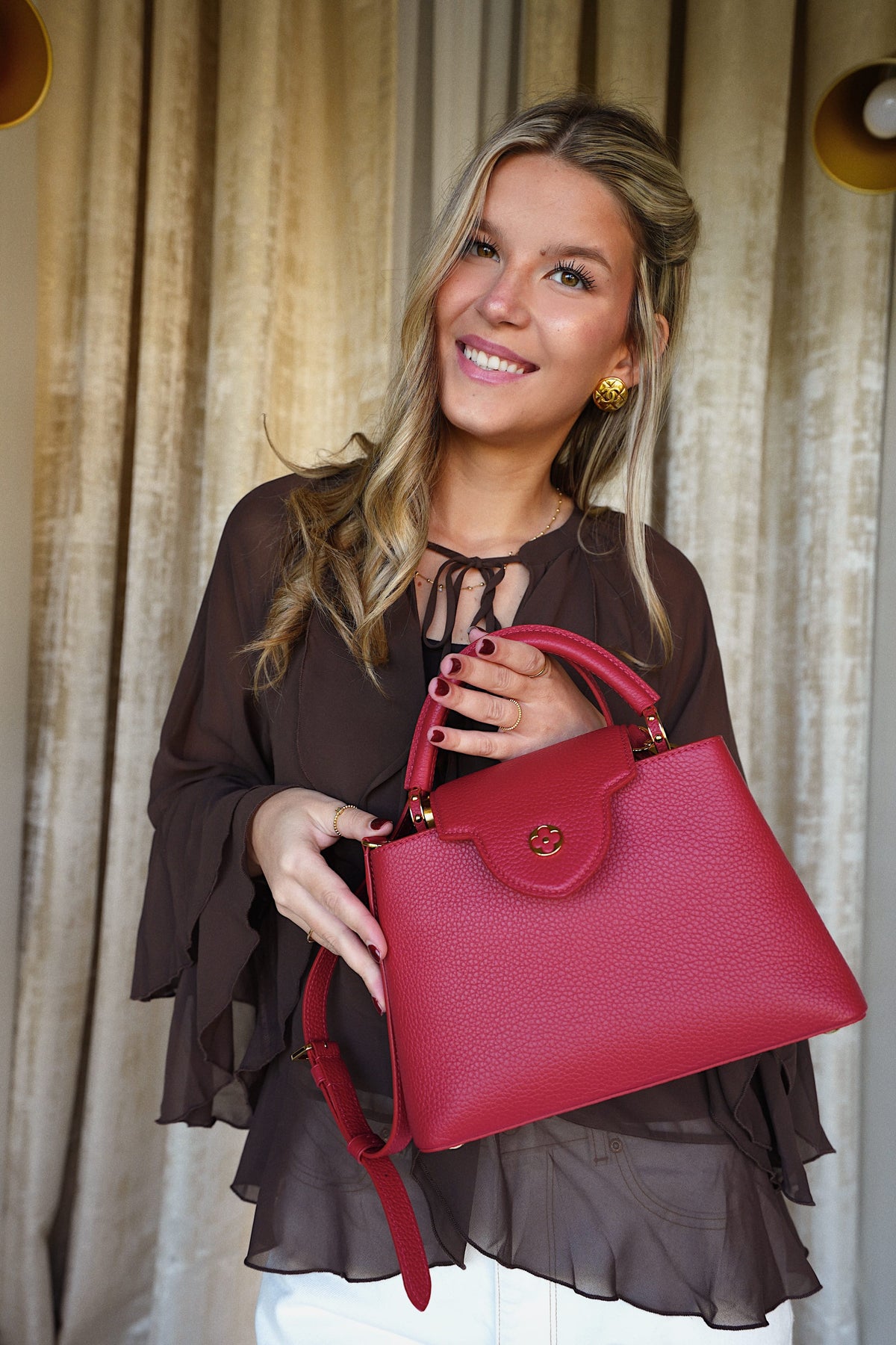 Louis Vuitton Red Taurillon Capucines BB Light Gold Hardware