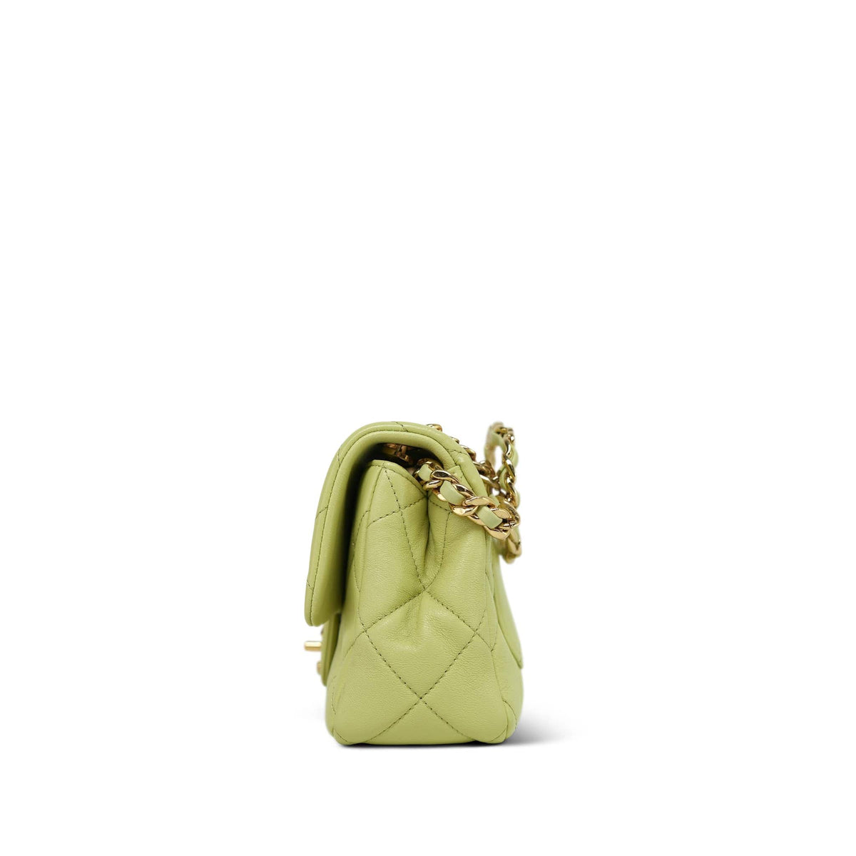 Green Lambskin Quilted Halo Top Handle Mini Square Flap Brushed Gold Hardware