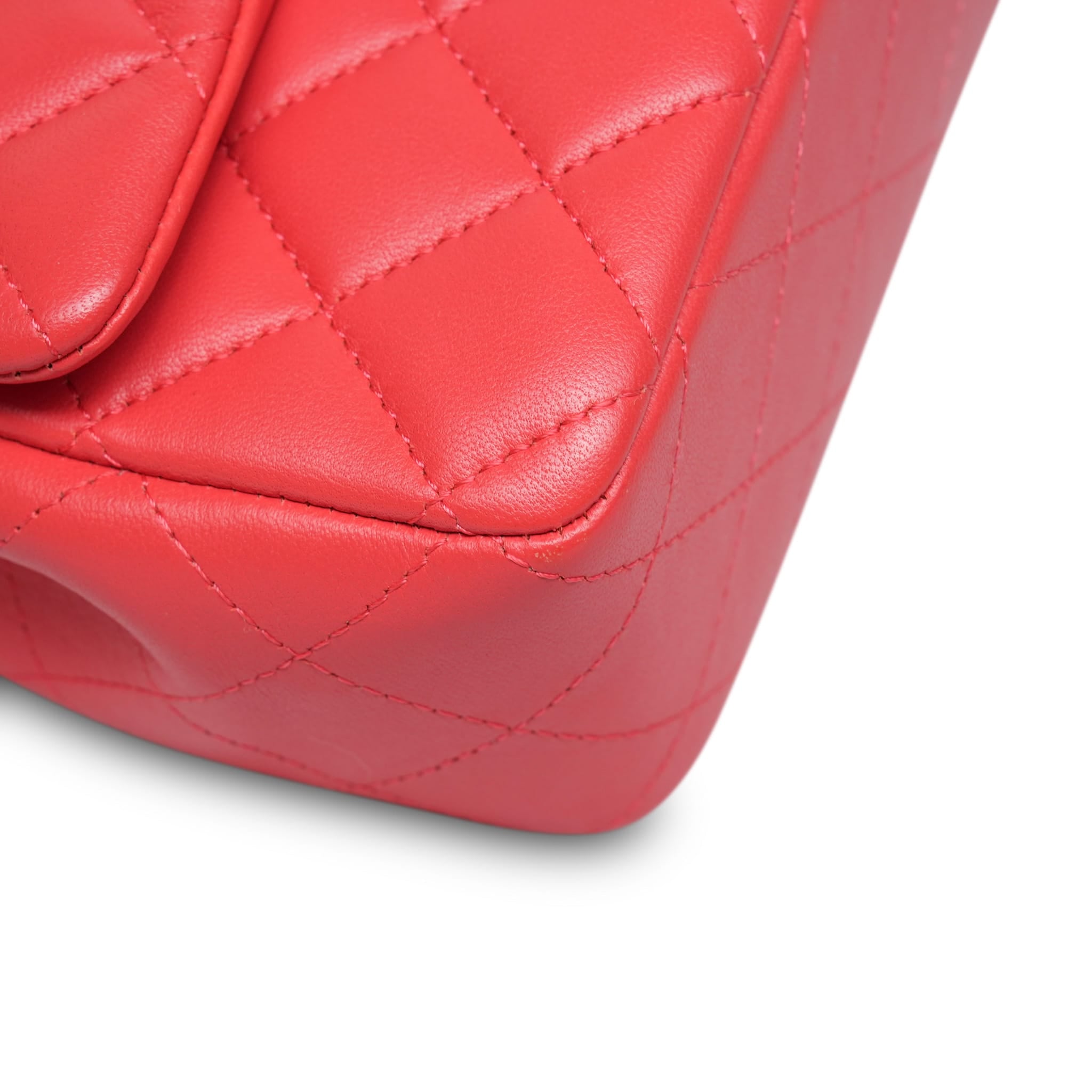Light Red/Coral Lambskin Quilted Mini Rectangular Flap Aged Gold Hardware