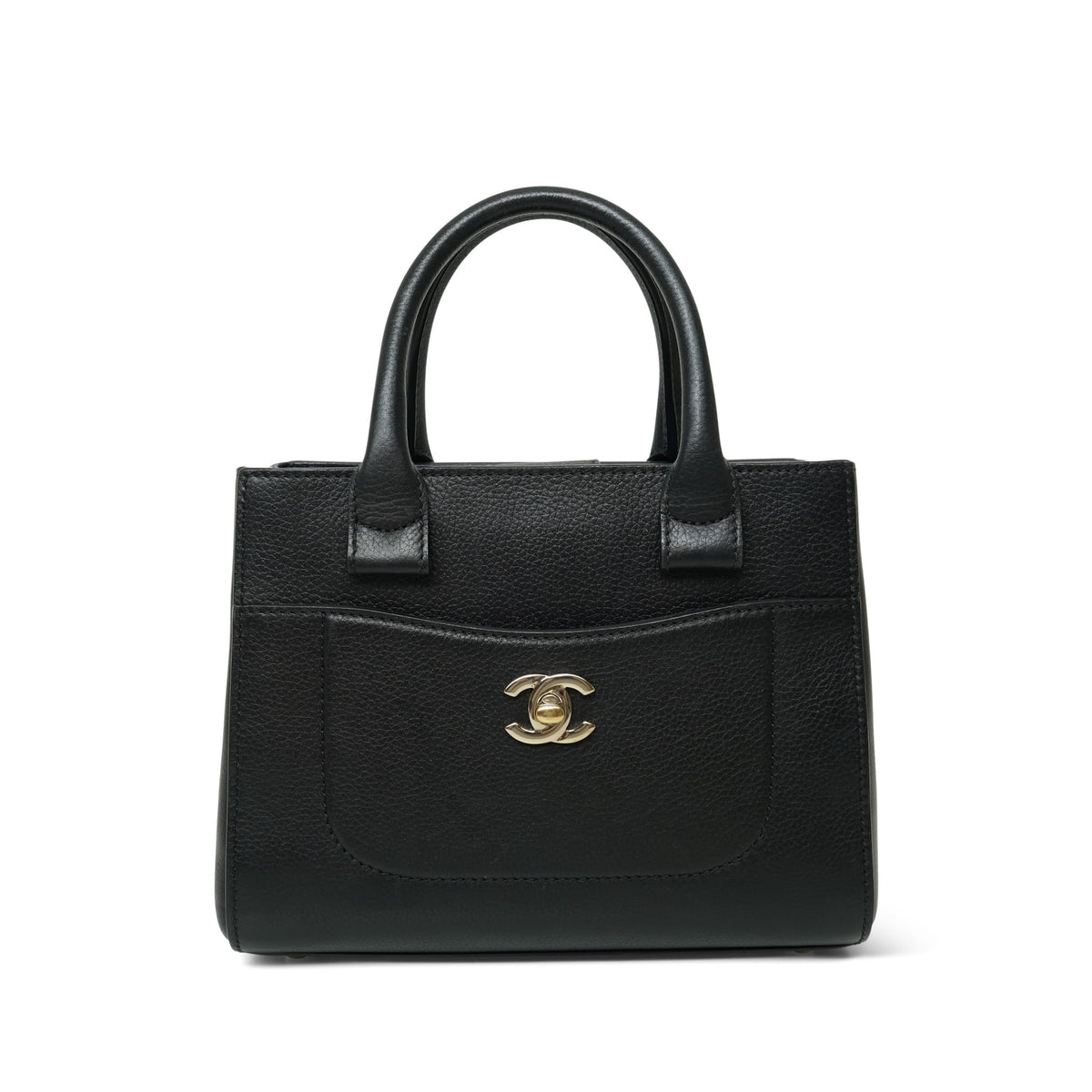Black Grained Calfskin Mini Neo Executive Shopper Tote LGHW