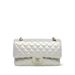 Product image 3 of 16: 20B White Iridescent Calfskin Quilted Classic Flap Medium Light Gold Hardware