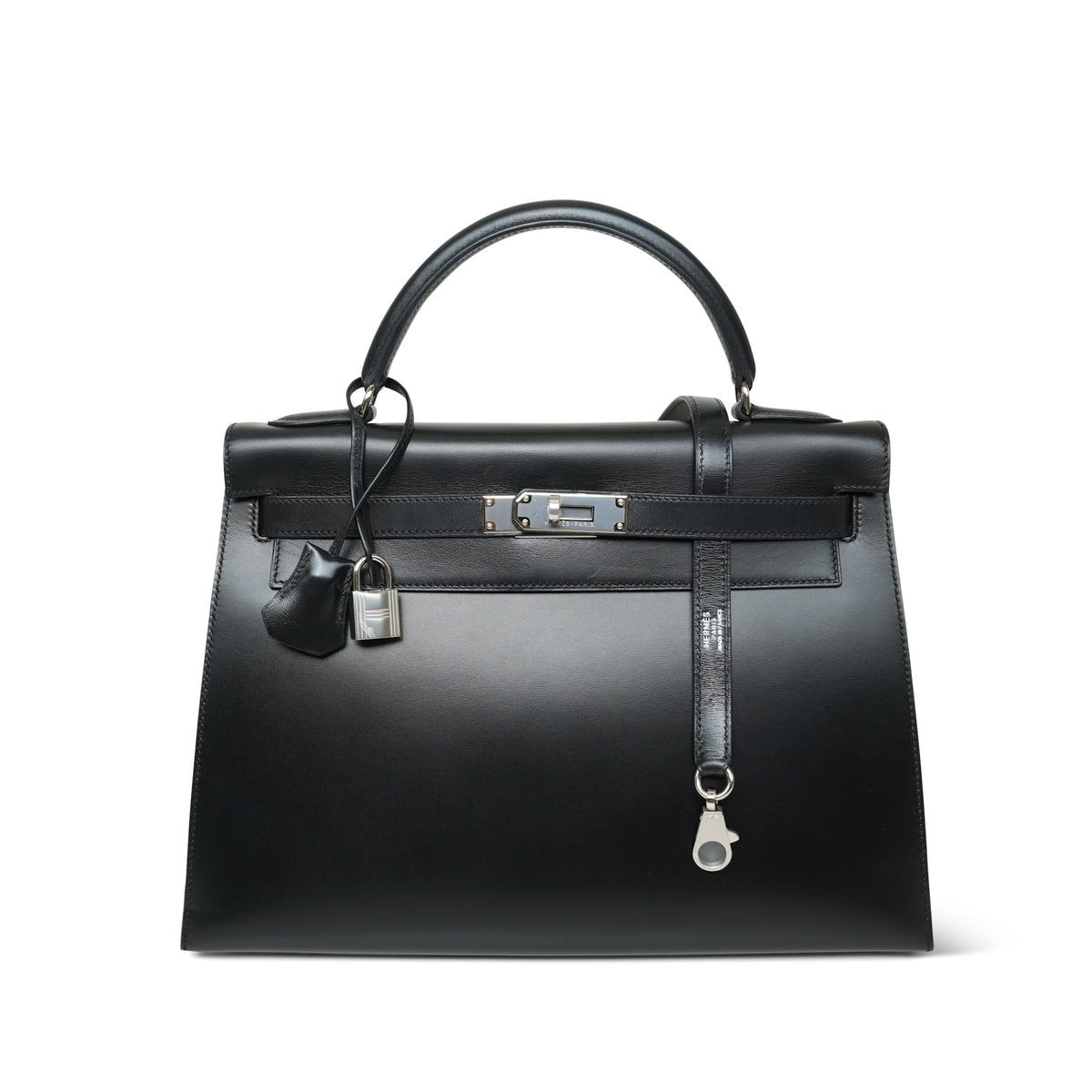 Kelly 32 Black Box Calfskin Palladium Plated C Square Stamp