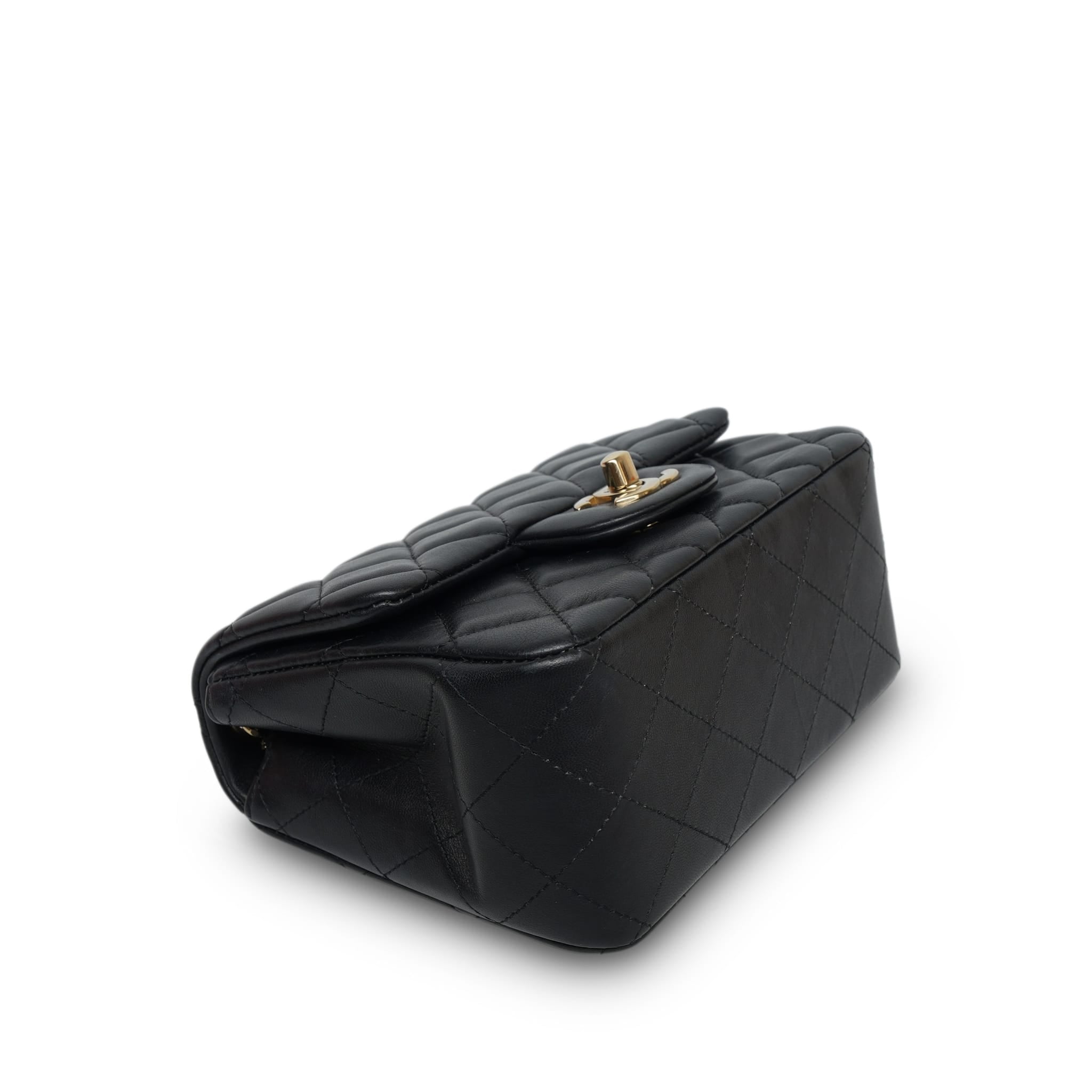 Product image 12 of 21: Black Lambskin Quilted Square Flap Mini Light Gold Hardware