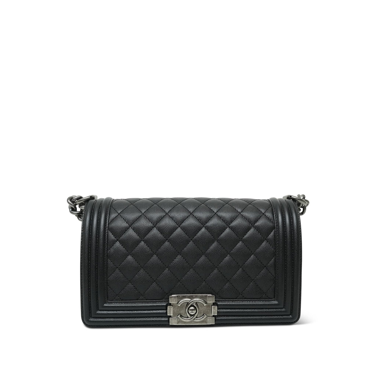 Black Caviar Quilted Boy Bag Old Medium Ruthenium Hardware