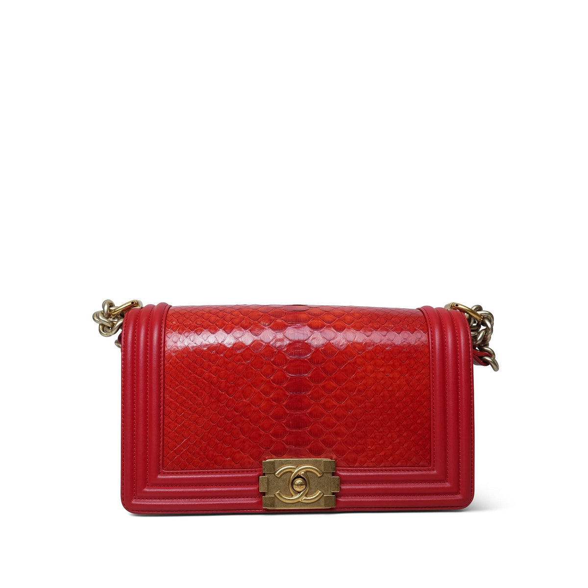 Red Python Boy Bag Medium Aged Gold Hardware