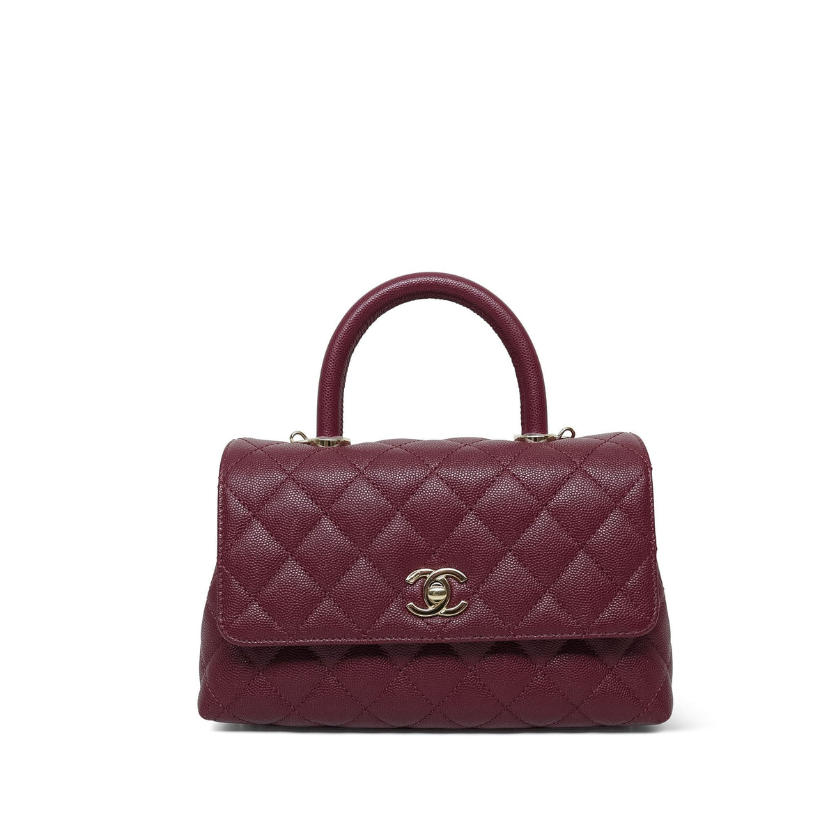 24K Burgundy Caviar Quilted Small Coco Handle LGHW