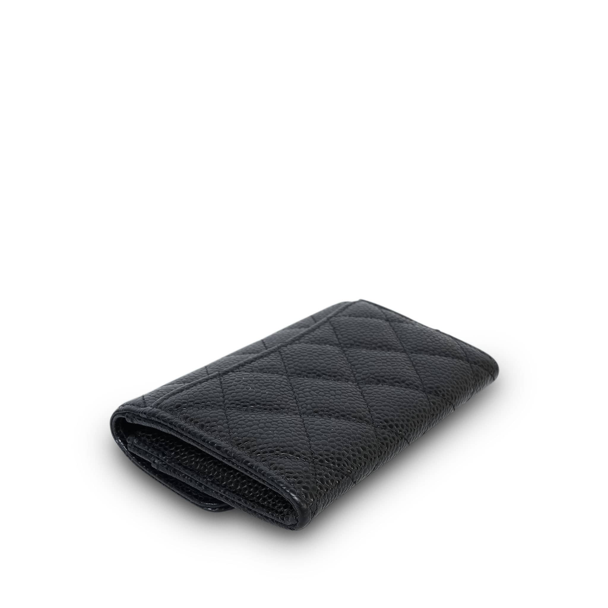 Product image 9 of 12: Black Caviar Quilted Classic Flap Card Holder Silver Hardware