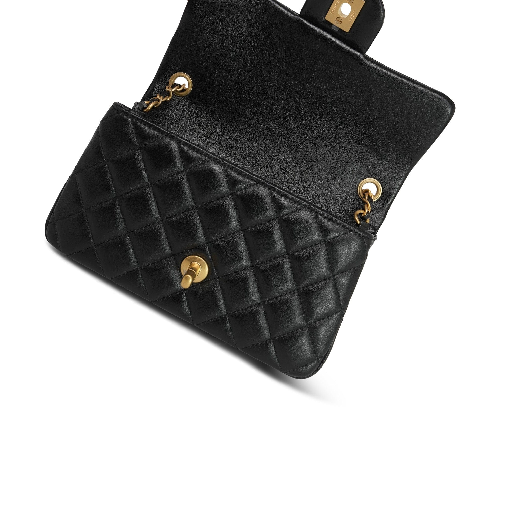 25A Black Lambskin Quilted Pearl Crush Mini Rectangular Flap Aged
