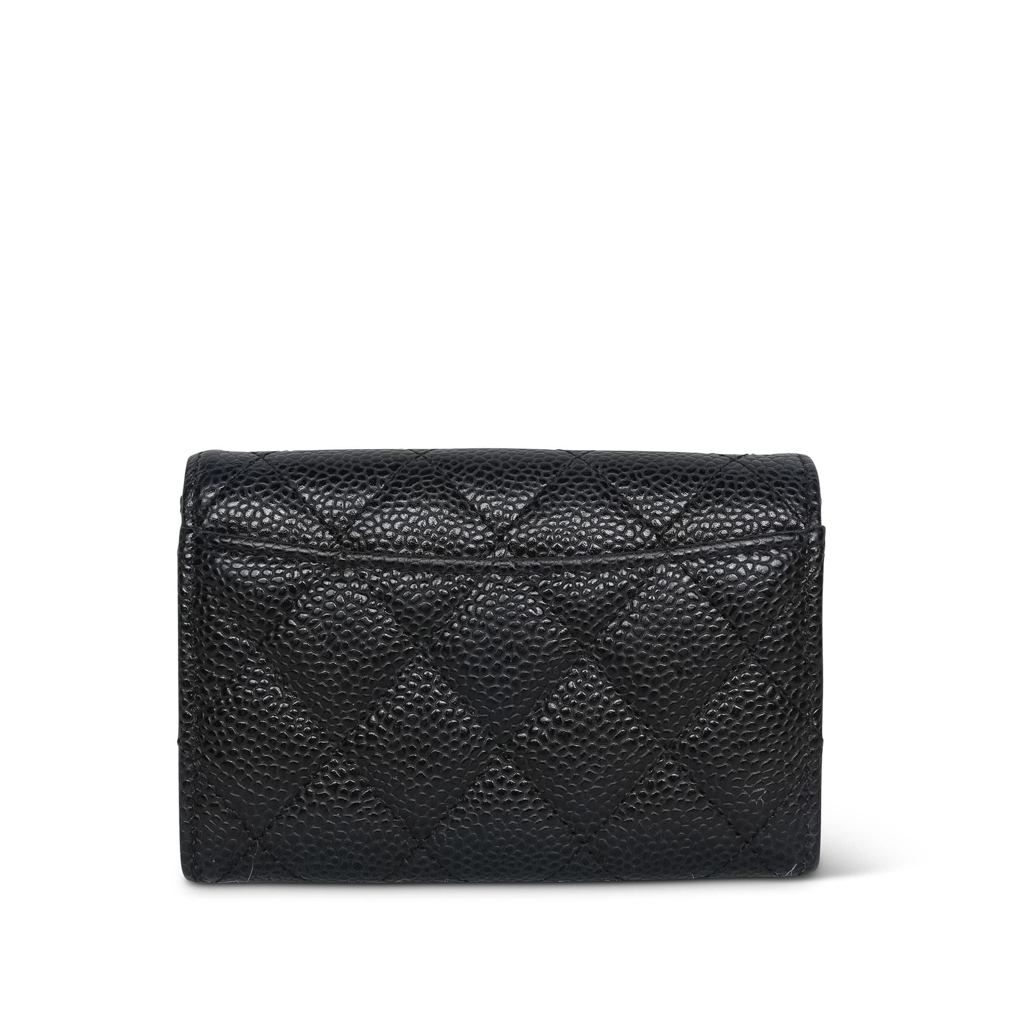 Product image 3 of 12: Black Caviar Quilted Classic Flap Card Holder Silver Hardware