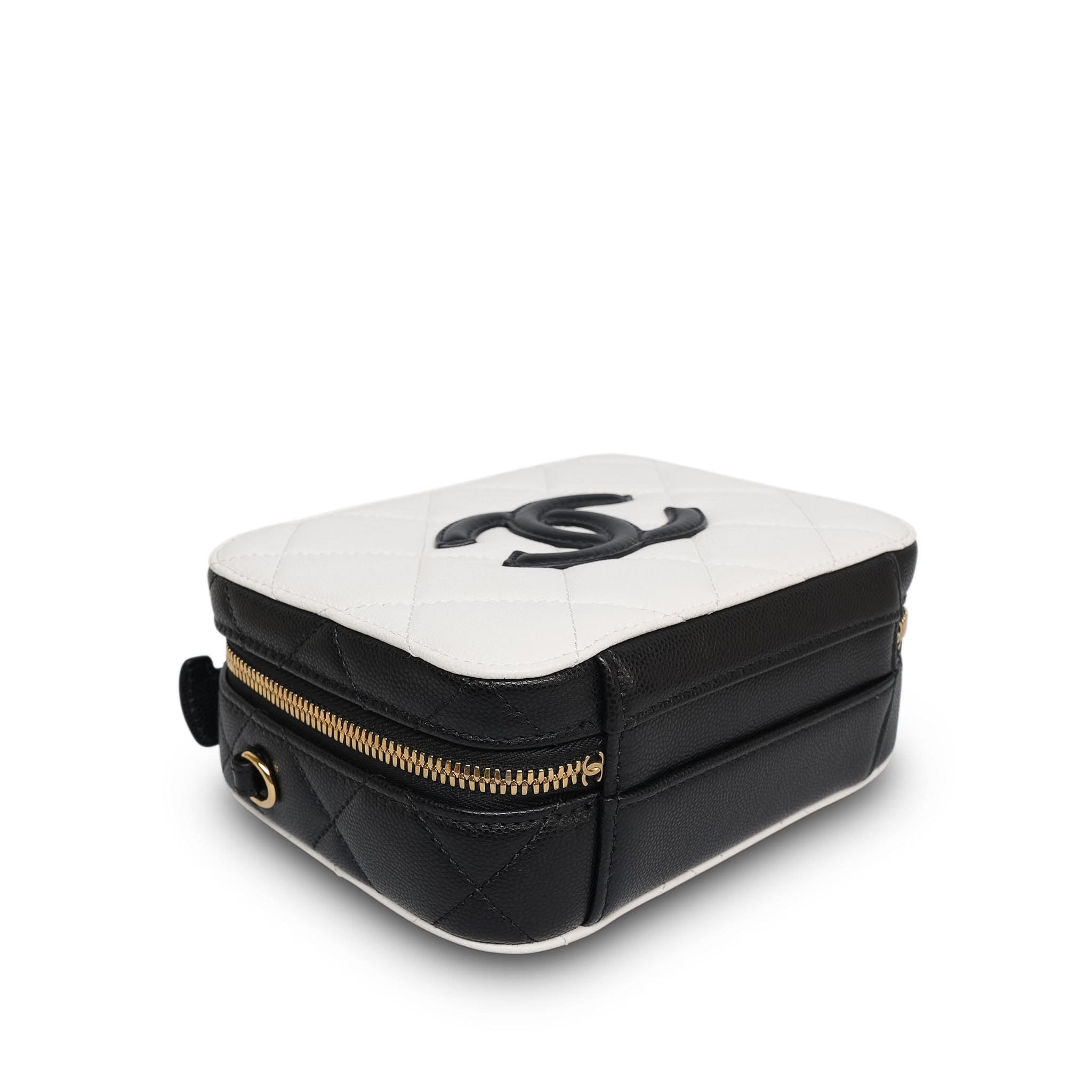 Product image 7 of 12: 26B White Black Caviar Quilted CC Filigree Vanity Case Small Gold Hardware