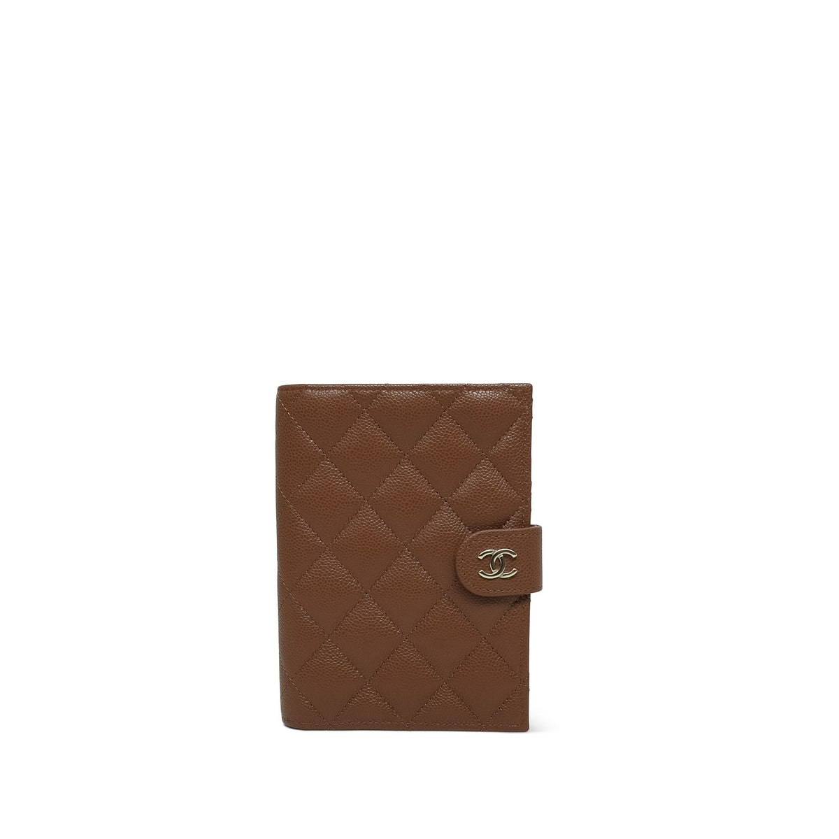 26A Dark Brown Caviar Quilted Classic Passport Holder Light Gold Hardware