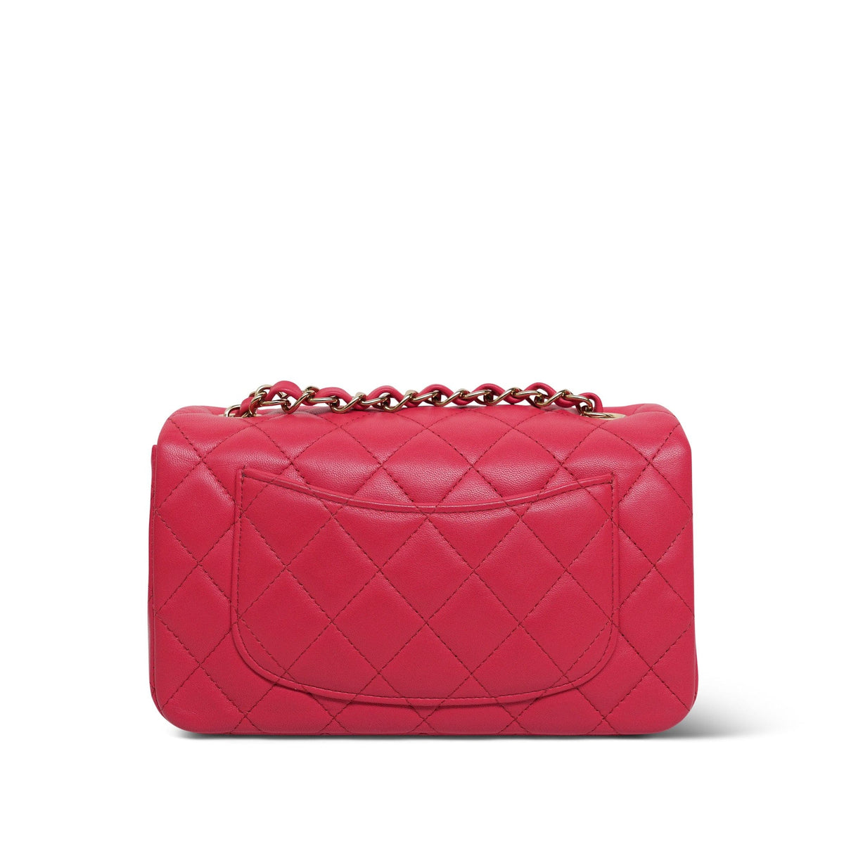 Dark Pink Lambskin Quilted Mini Rectangular Flap LGHW