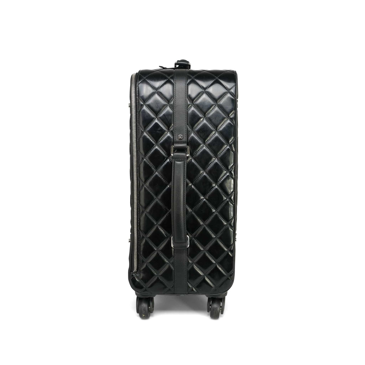 Chanel Black Vinyl Calfskin Quilted Trolley Rolling Luggage Silver Hardware