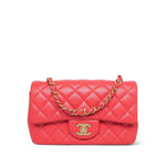 Product image 1 of 15: Light Red/Coral Lambskin Quilted Mini Rectangular Flap Aged Gold Hardware