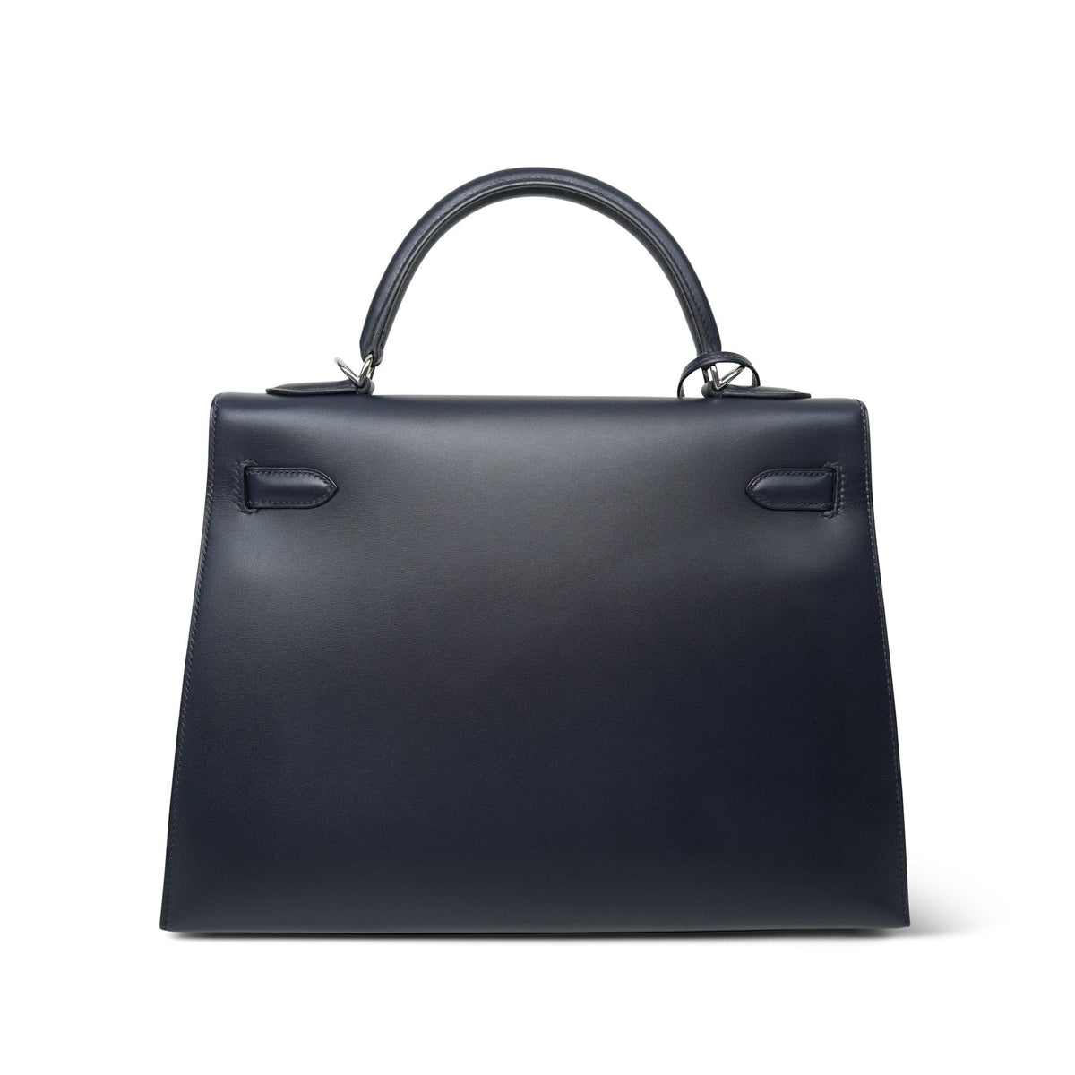 Kelly Sellier 32 Navy Box Calfskin Guilloche Palladium Plated G Square