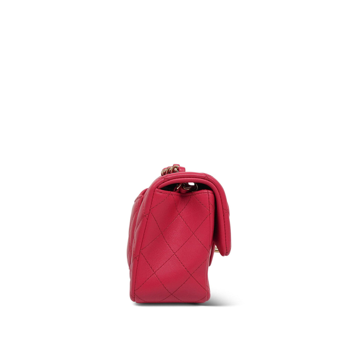 Dark Pink Lambskin Quilted Mini Rectangular Flap LGHW