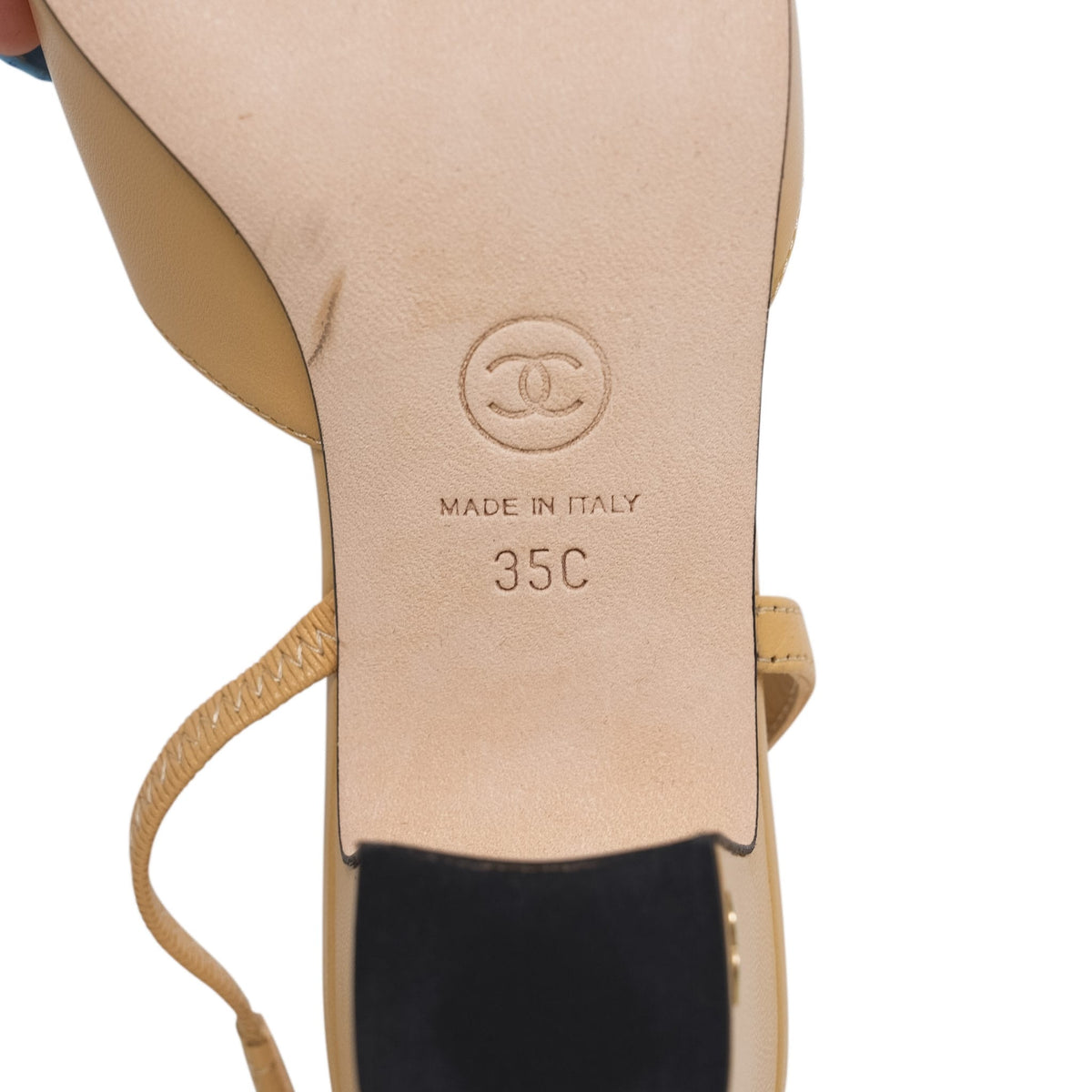 Chanel Beige Black Goatskin Grosgrain Cap Toe CC Slingback Pumps Size 35