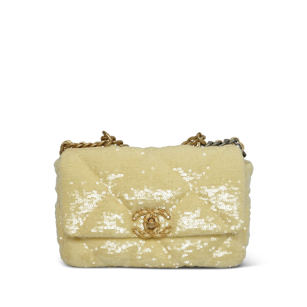 Yellow Sequin Quilted 19 Flap Small Mixed Hardware