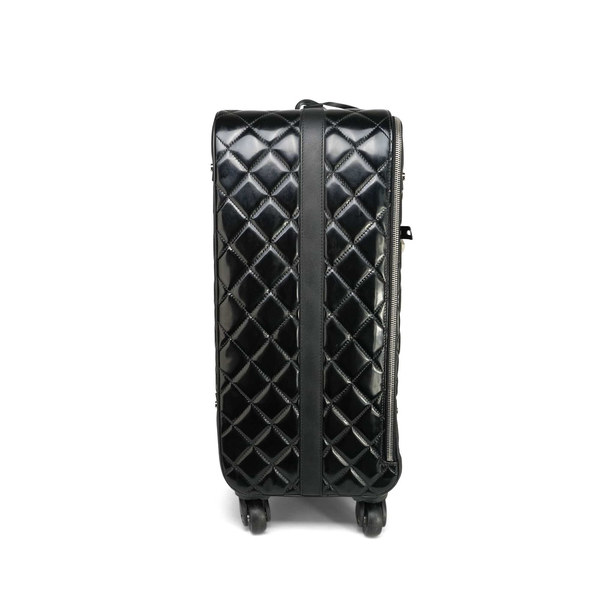 Chanel Black Vinyl Calfskin Quilted Trolley Rolling Luggage Silver Hardware