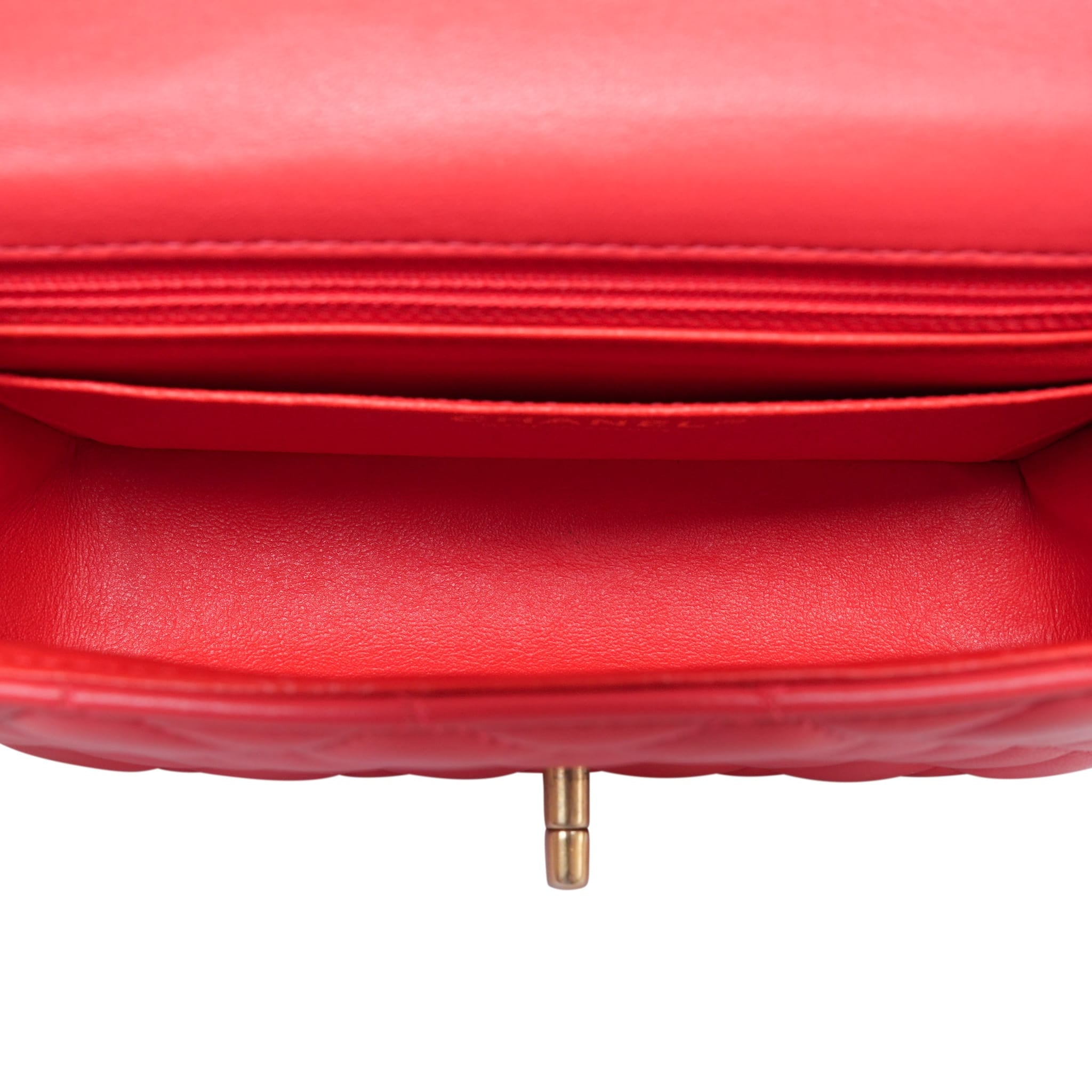 Light Red/Coral Lambskin Quilted Mini Rectangular Flap Aged Gold Hardware