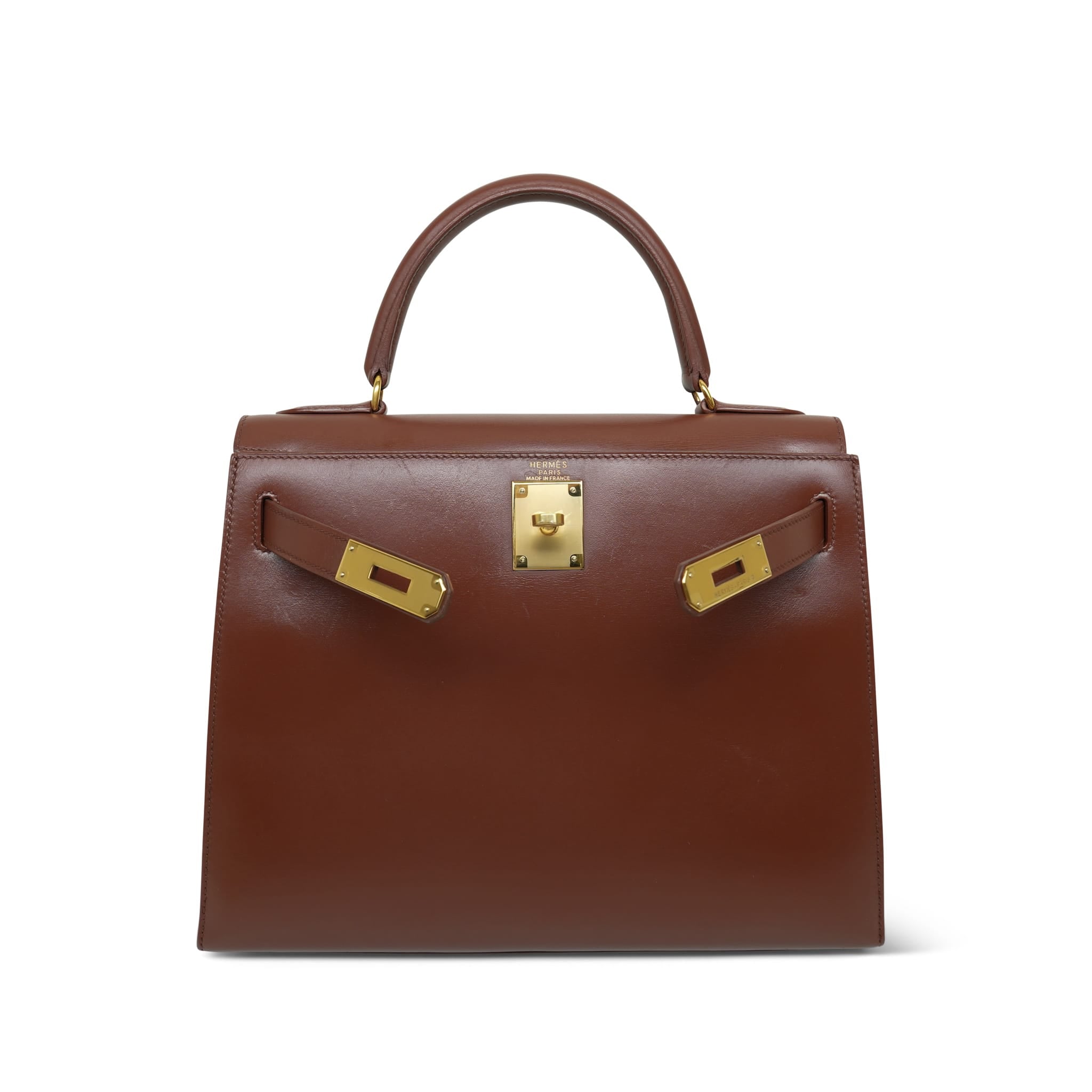 Kelly Sellier 28 Noisette Box Calfskin Gold Plated Z Circle Stamp
