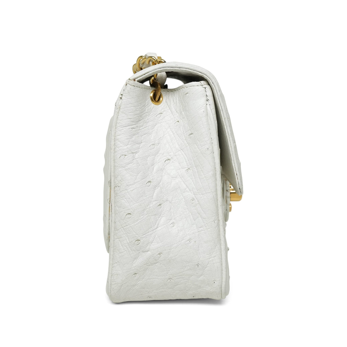 White Ostrich Mini Square Flap Gold Hardware