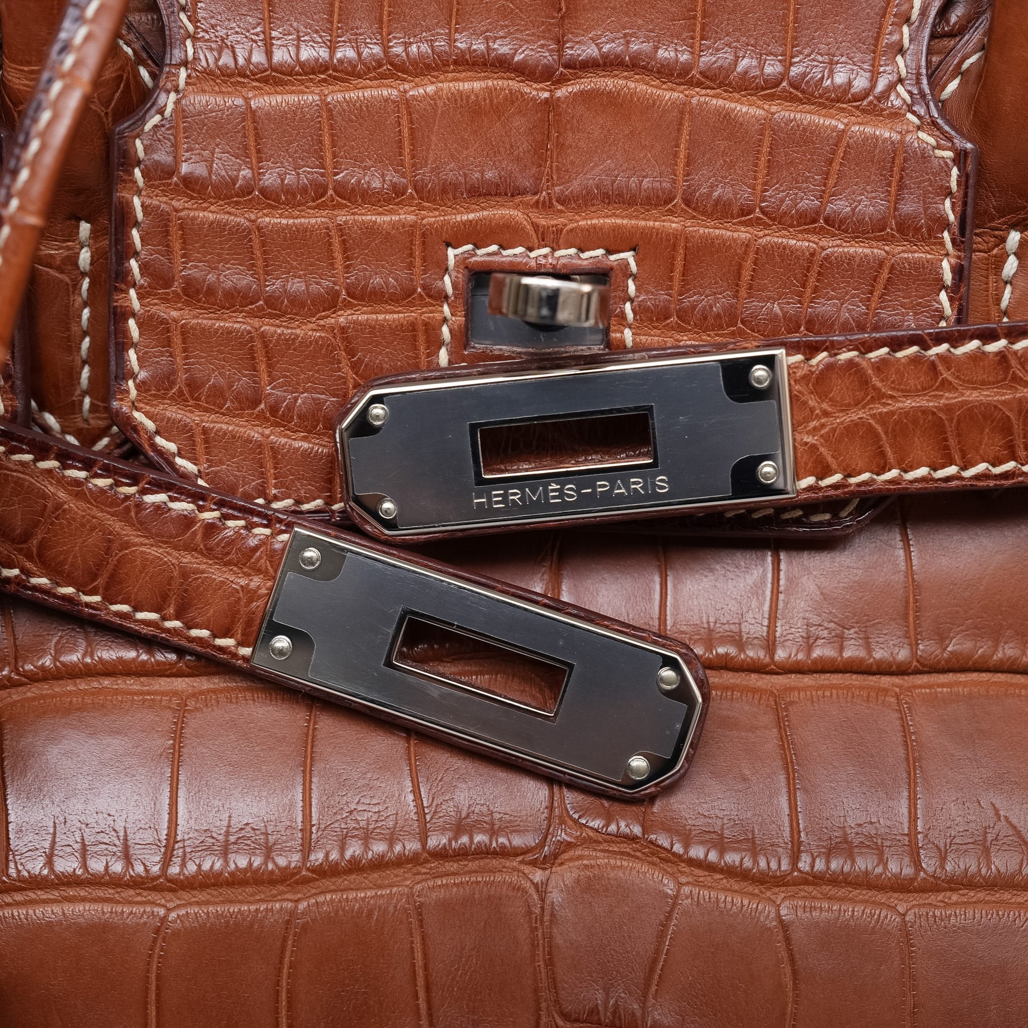 Product image 4 of 21: Birkin 30 Fauve Barenia Alligator Palladium Plated P Square Stamp