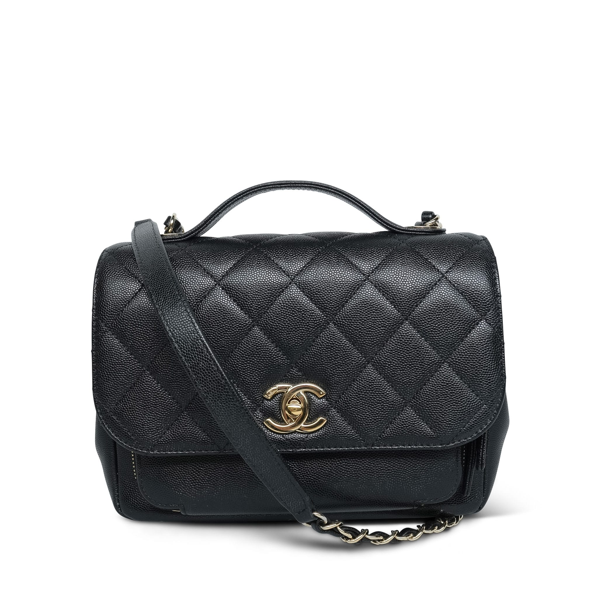 Product image 1 of 19: Black Caviar Quilted Business Affinity Flap Medium Light Gold Hardware