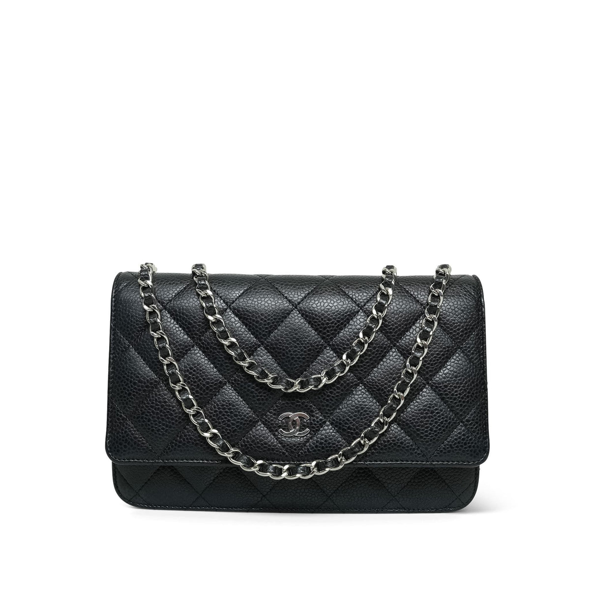 Black Caviar Quilted Wallet on Chain SHW
