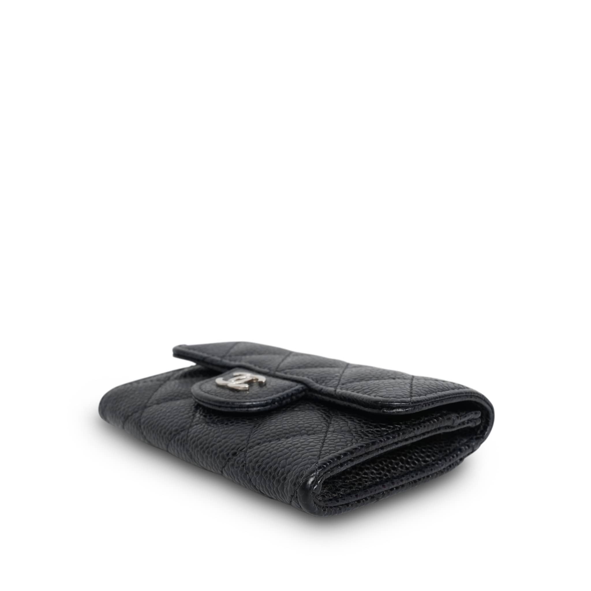 Product image 7 of 12: Black Caviar Quilted Classic Flap Card Holder Silver Hardware