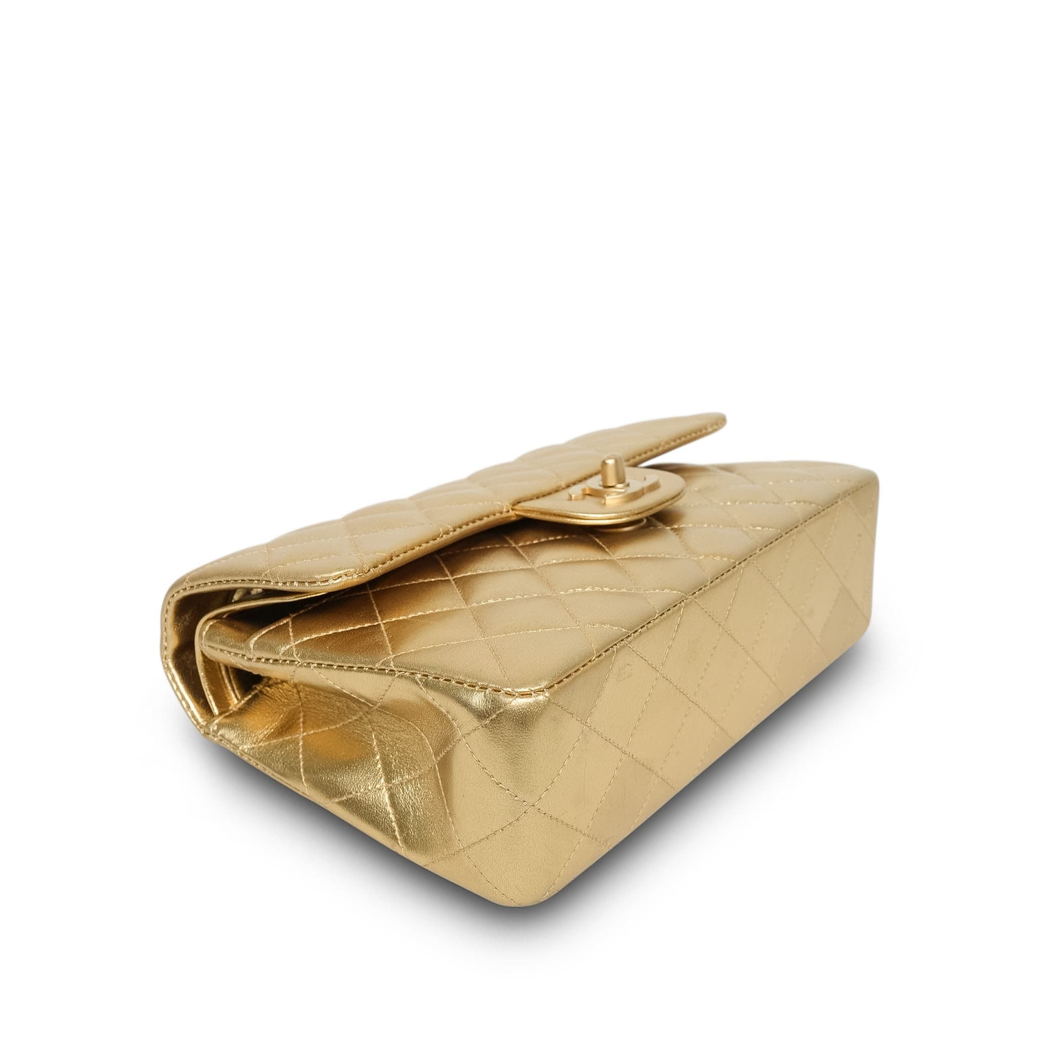 Product image 13 of 32: Gold Metallic Lambskin Quilted Classic Flap Small Aged Gold Hardware