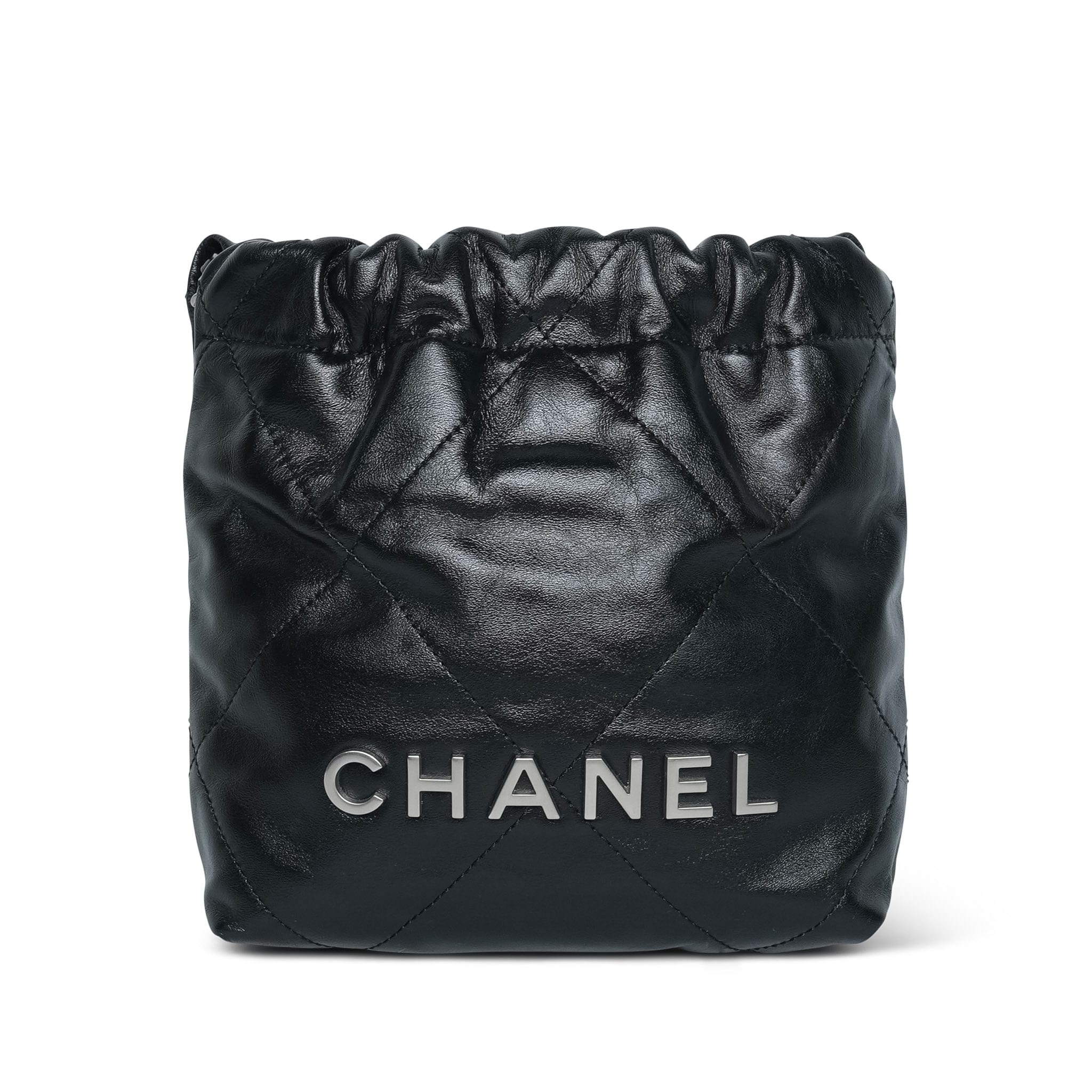 Product image 12 of 12: Black Calfskin Quilted Mini 22 Hobo Bag Aged Silver Hardware