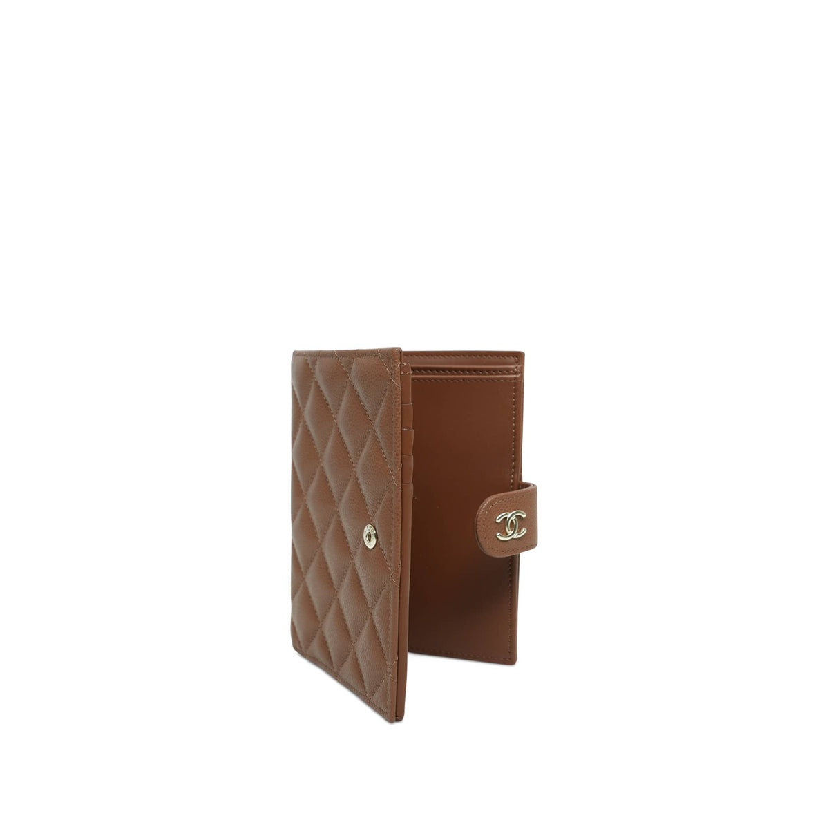 26A Dark Brown Caviar Quilted Classic Passport Holder Light Gold Hardware