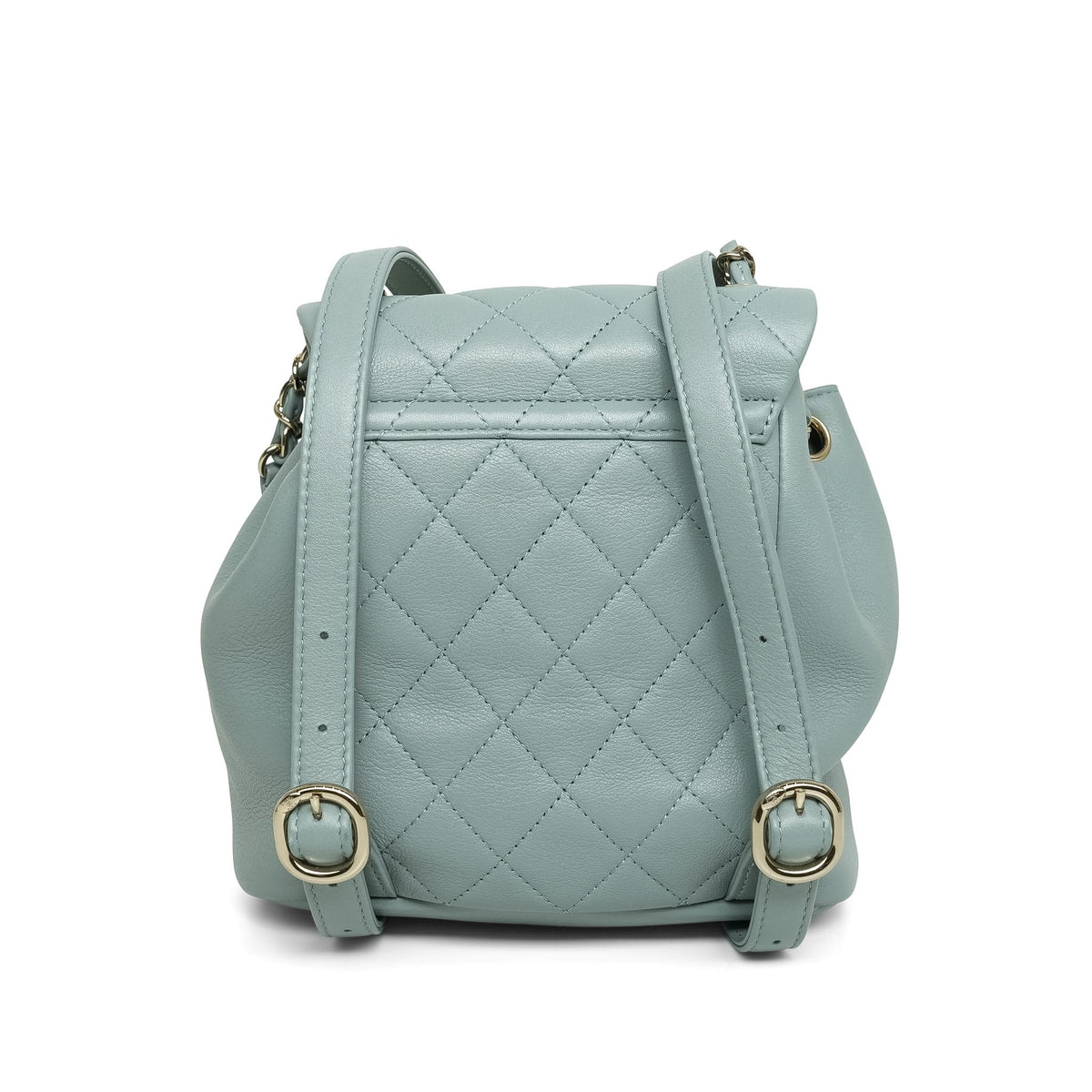 23C Light Grey/Green Calfskin Quilted Duma Backpack Mini LGHW